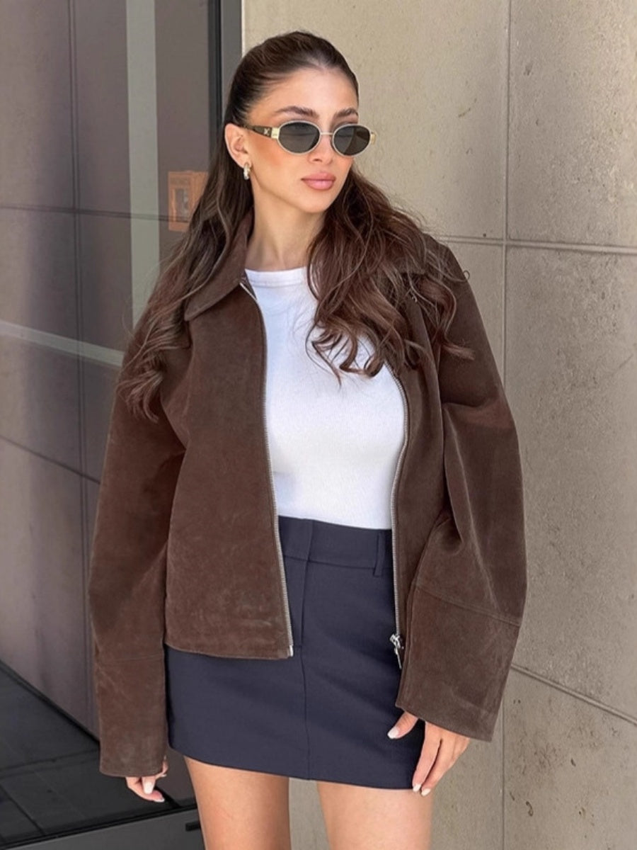 Suede Brown Zip-up Jacket