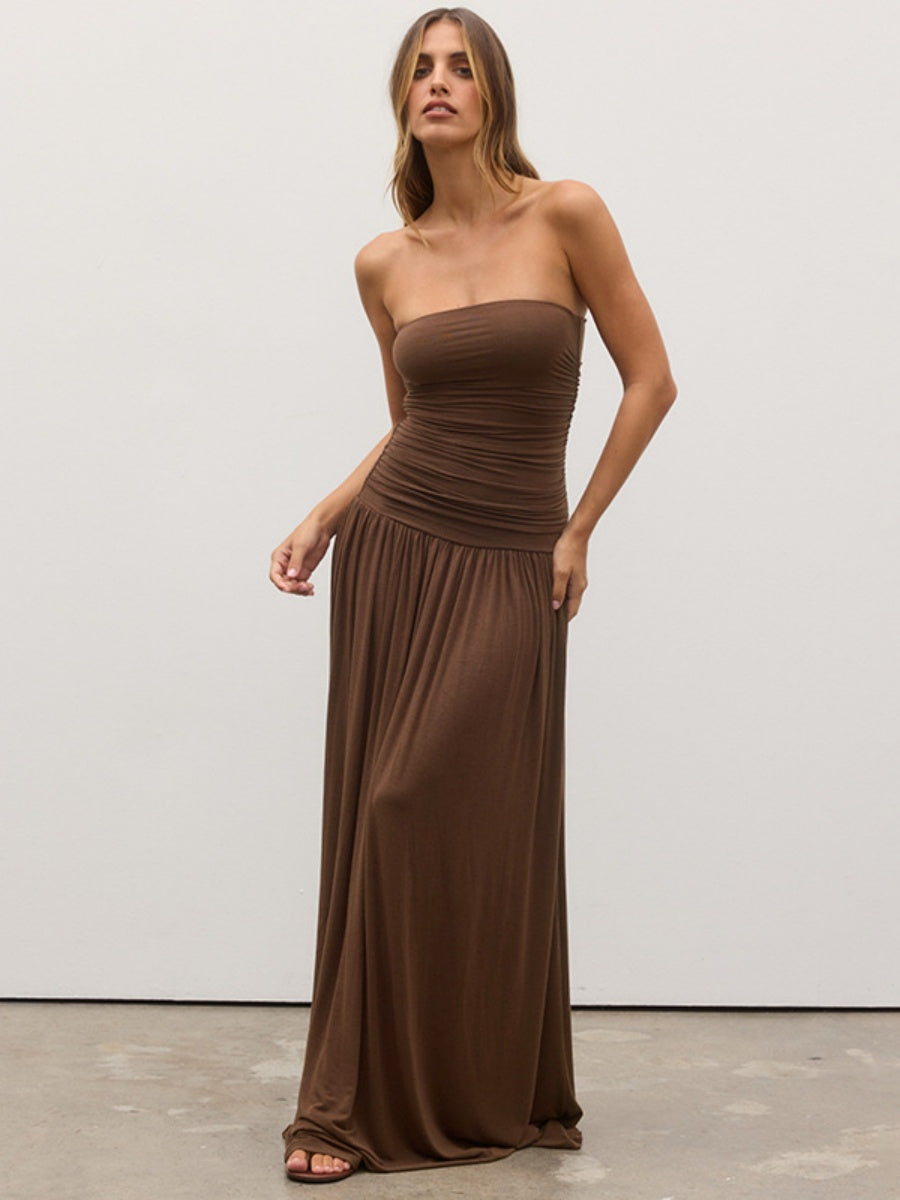 Strapless Gathered Long Dress