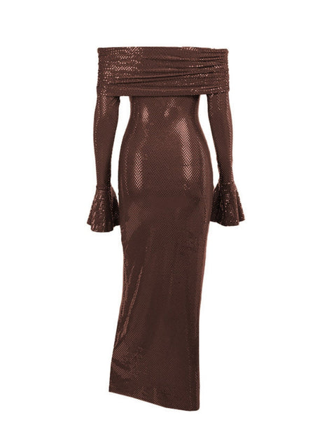 One-shoulder Glitter Long Sleeve Hip-length Dress
