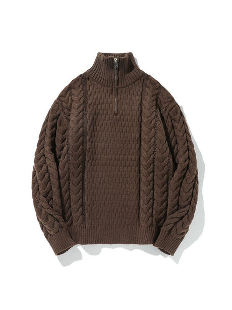 Coarse-pitted Fried Dough Twist Half Zipper Loose Hood Old Money Style Sweater
