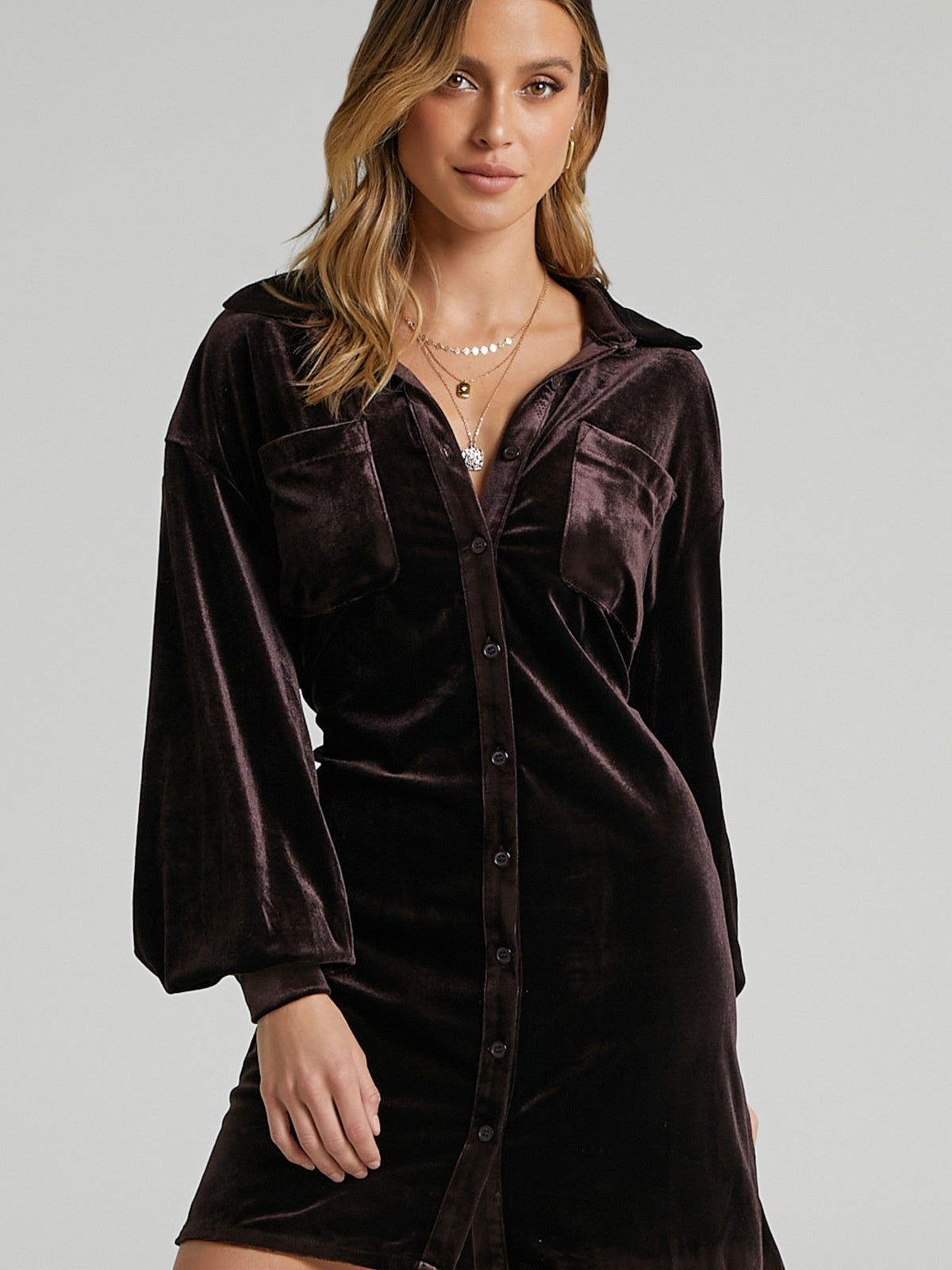 Irregular Splicing Velvet Long Shirt