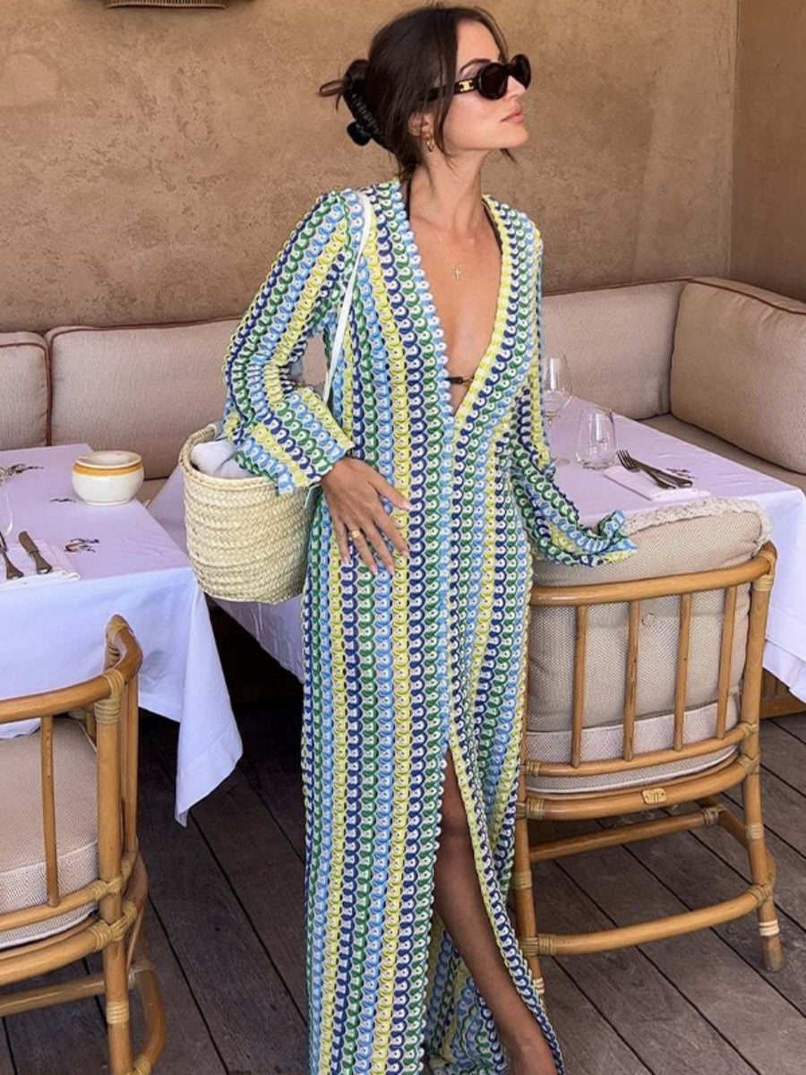 Boho Deep V-Neck Split Maxi Dress