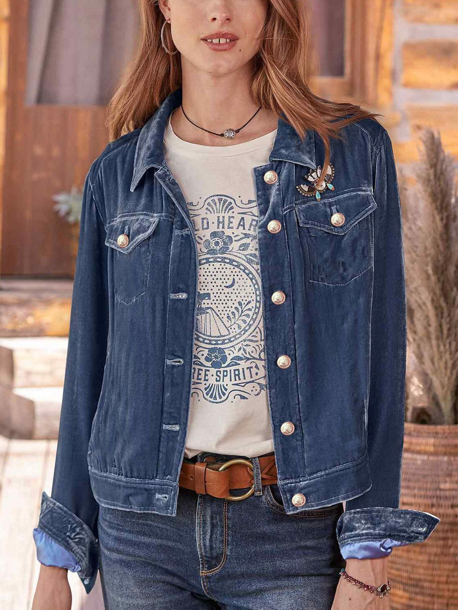 Velvet Buttons Pocket Short Jackets