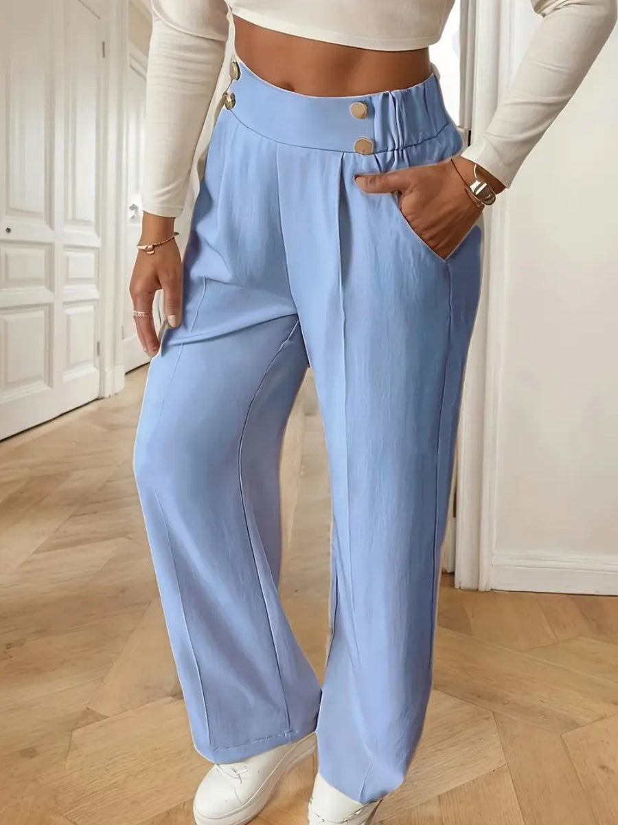 Casual High-waisted Loose Straight leg Pocket Pants