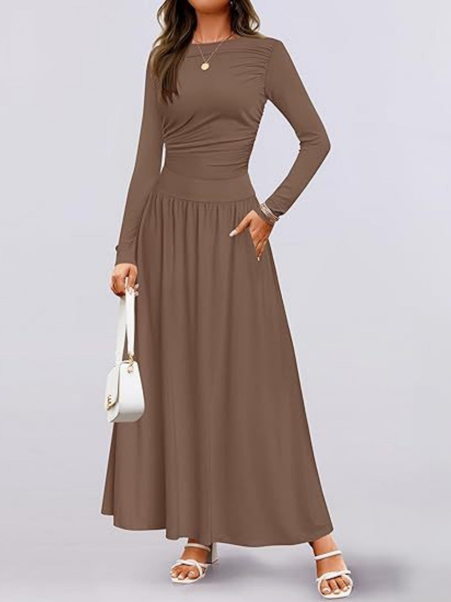 Liber Spring Women's Pocket Solid Color Maxi Dresses