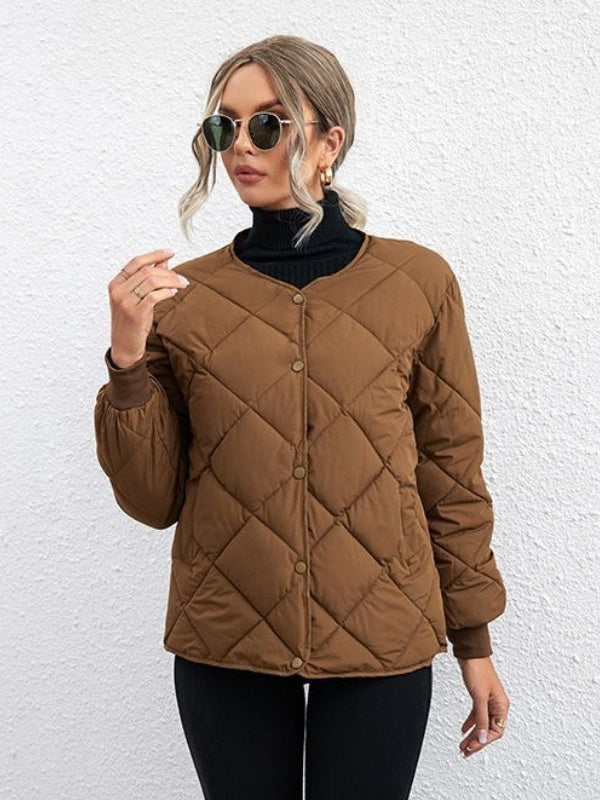Women's Diamond Button Pocket Short Down Jacket