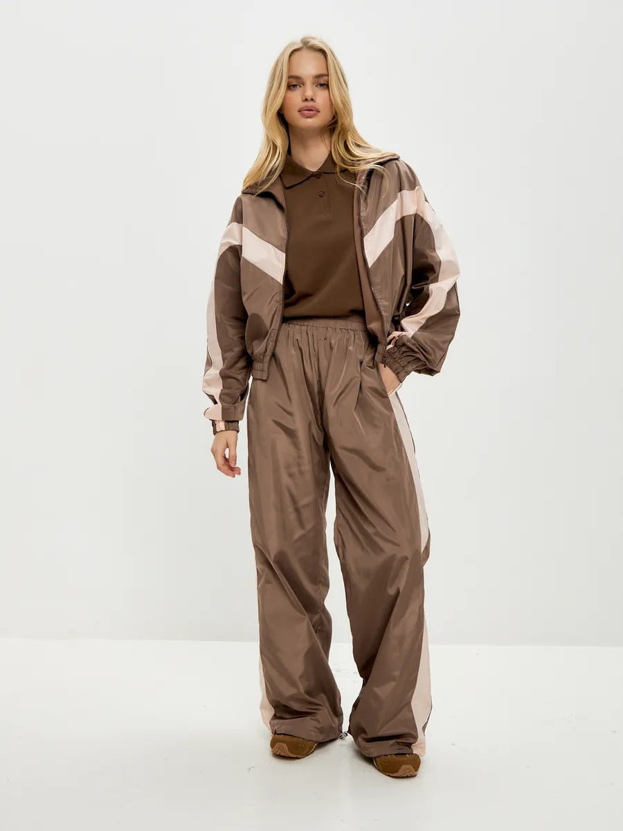 Liber Autumn women's clothing contrasting colors Sports jacket Long-sleeved two-piece suit