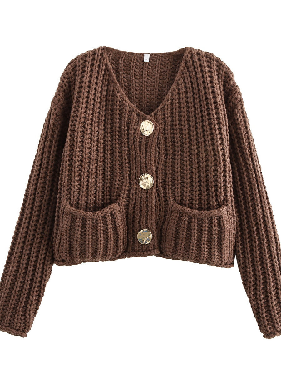 Metal Buttons Cropped knitted cardigan