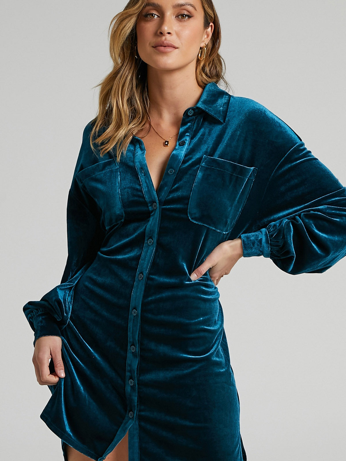 Irregular Splicing Velvet Long Shirt