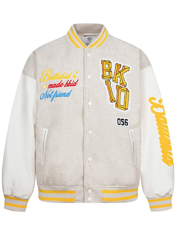 Campus Style Contrasting Colors Towel Embroidery Flocking Embroidery Letter Baseball Jersey