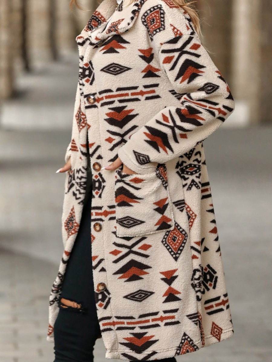 Christmas Long Cardigan Button Pocket Jacket