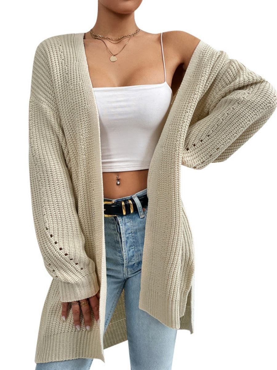 Liber Autumn Women's Color Plain stitch Mid-length Cardigans Coat