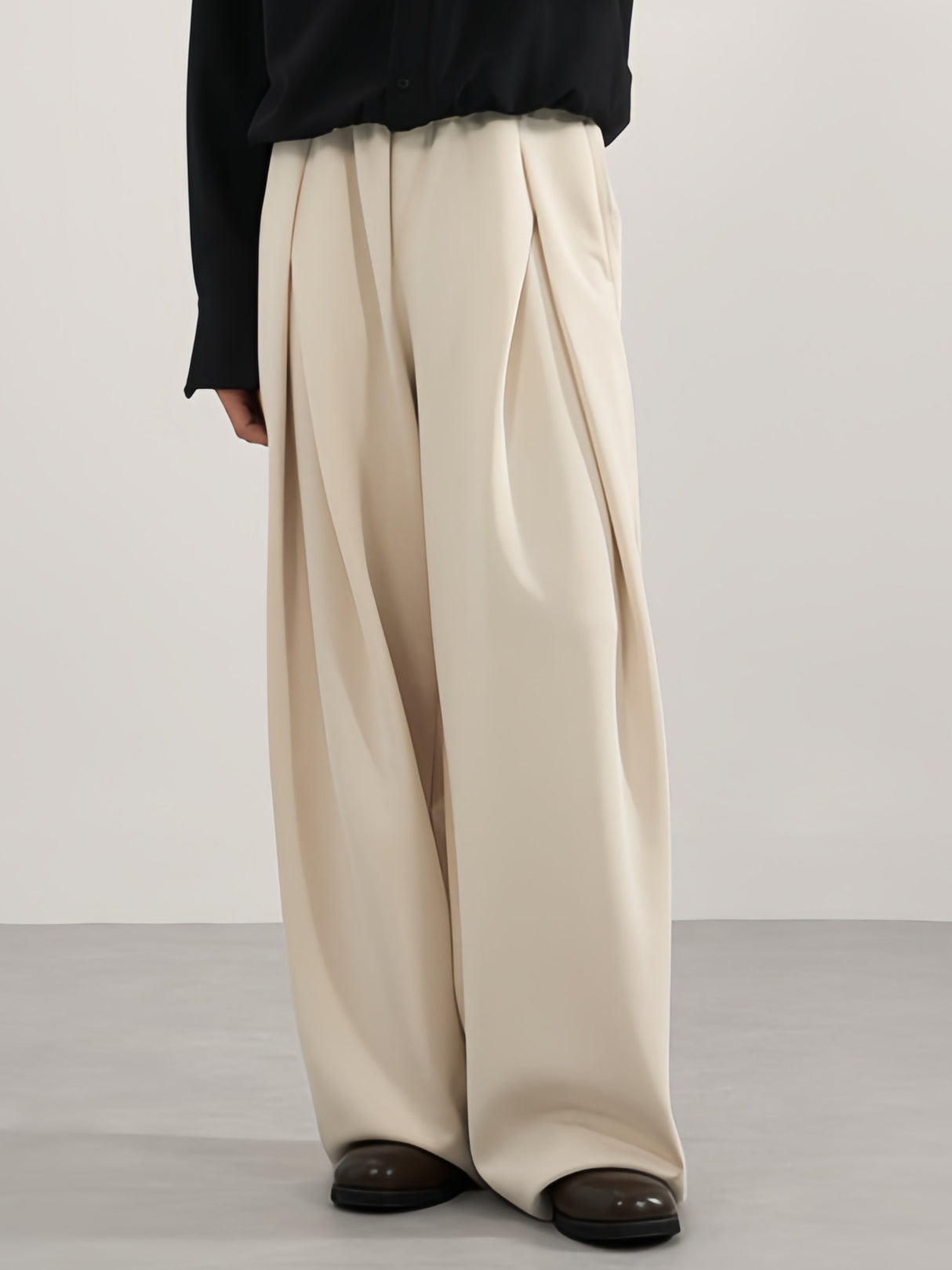 Stereo Double Pleats Leisure Cleanfit Straight-leg Trousers