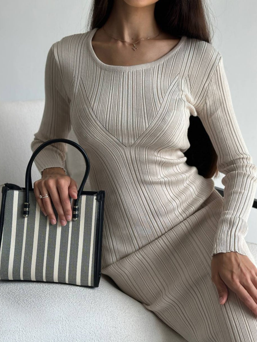Round Neck Knitted Slim Fit Everyday Long Dress