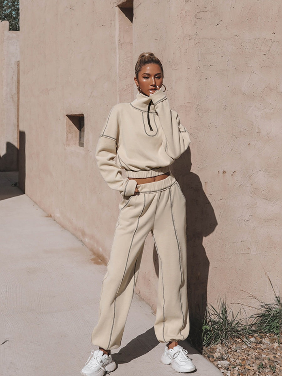 Liber Autumn women's solid color zipper pullover Long sleeve two piece sweatshirt