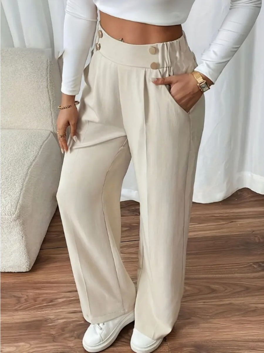 Casual High-waisted Loose Straight leg Pocket Pants