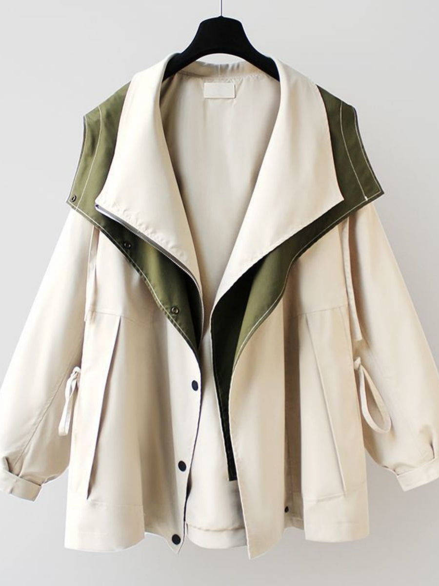 Contrasting colors Double collar Loose Trench Coats