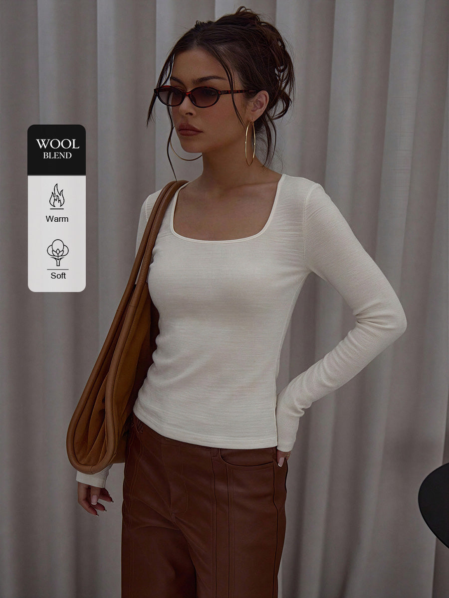 Square-Neck Knit Top with Thumbholes