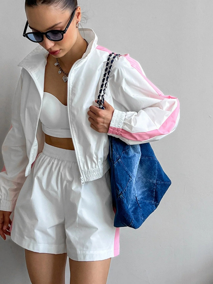 Liber Autumn women's contrast color block jacket long sleeve two piece suit