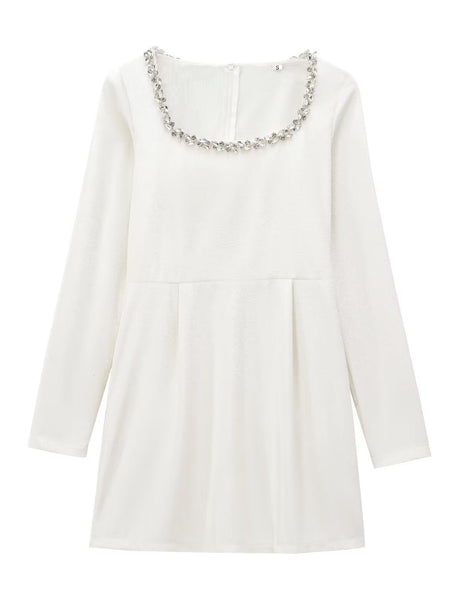 Square Collar Long Sleeve Diamond Velvet Mini&Short Dresses