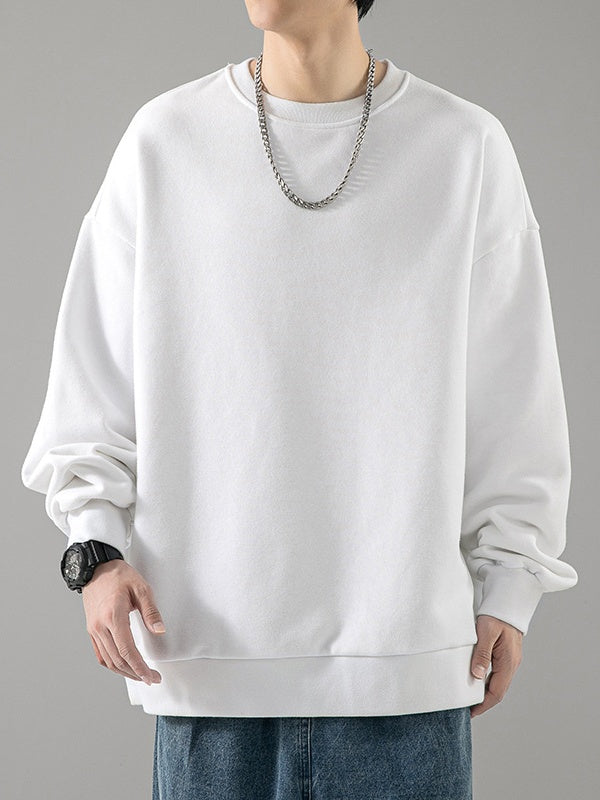All-match Crew Neck Loose Solid Color Hood Sweatshirts&Hoodies