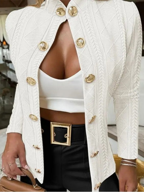 Metal Buttoned Stand-up Collar Long-sleeved Slim-fit Jacket