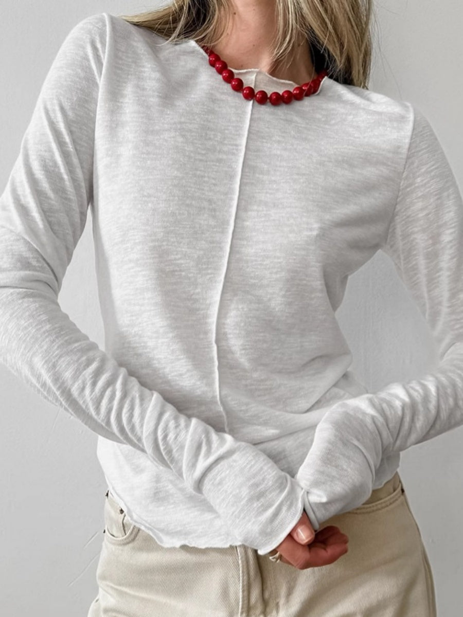 Liber Autumn Women's Splicing Solid Color Long sleeve Crew Neck T-shirts