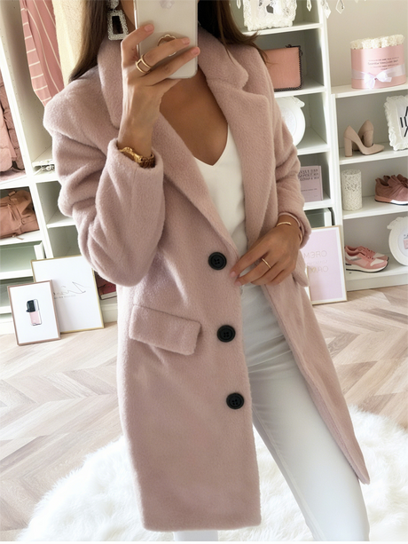 Medium-length Double-breasted Wool Suit Collar Coats