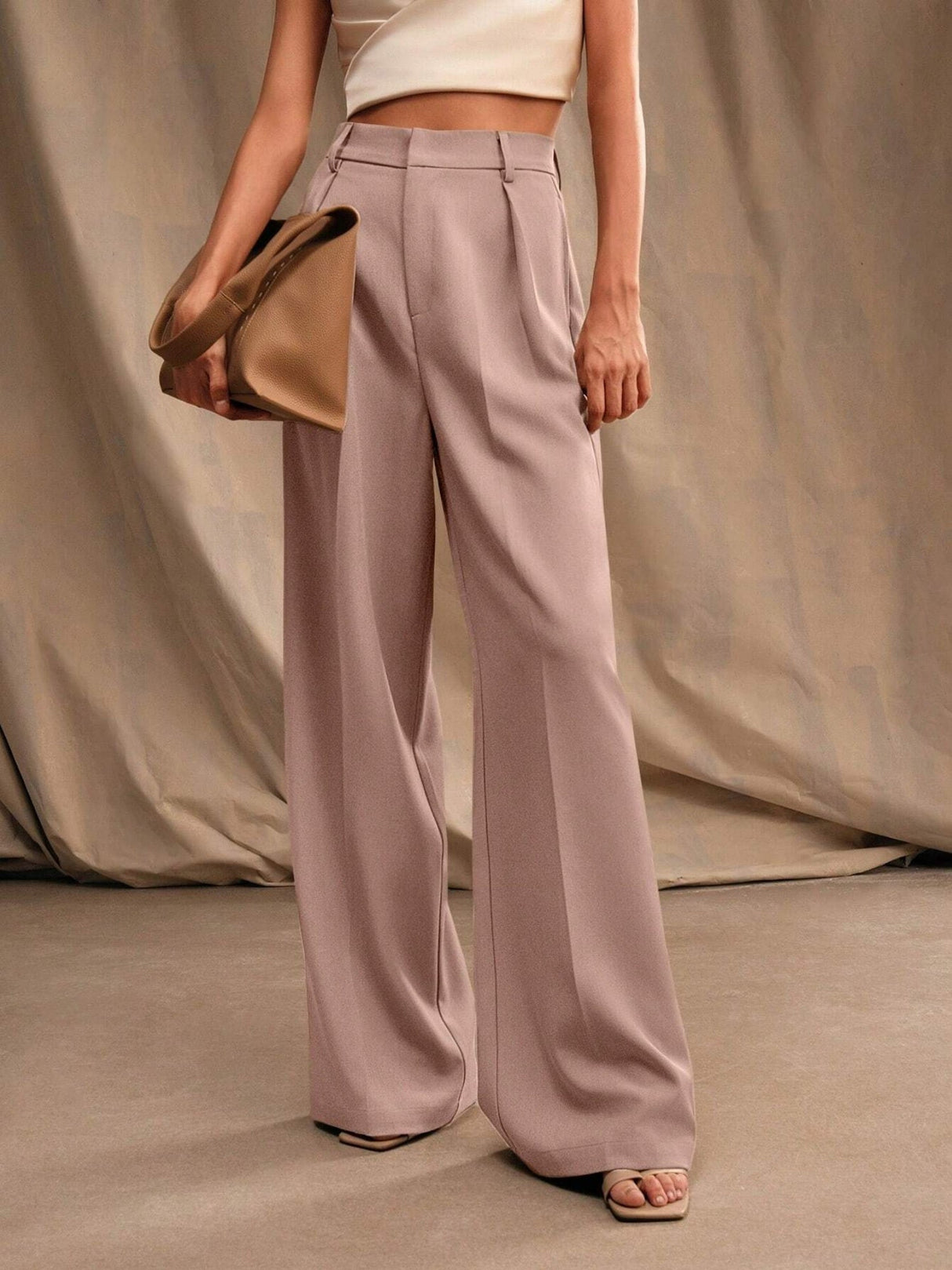 Pleated Wide-leg Pants High Waist Loose Straight Slim Suit Trousers
