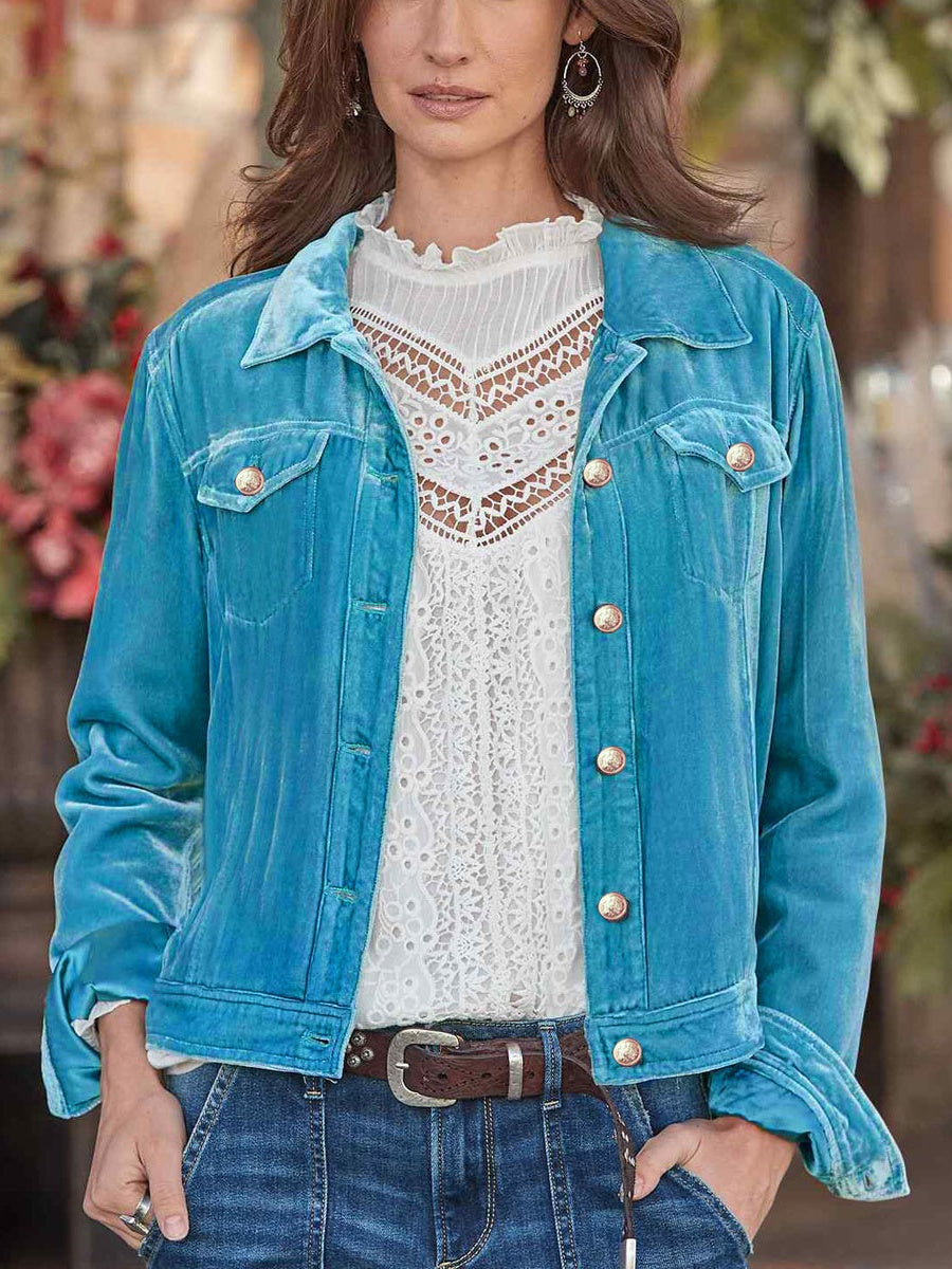 Velvet Buttons Pocket Short Jackets