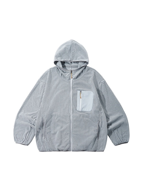 Bata Wave Pattern Stand Collar Outdoor Windproof Zipper Jacket