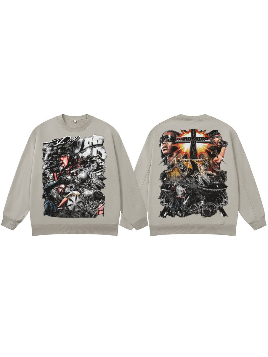 Printed Washing Crew Neck Sweatshirt