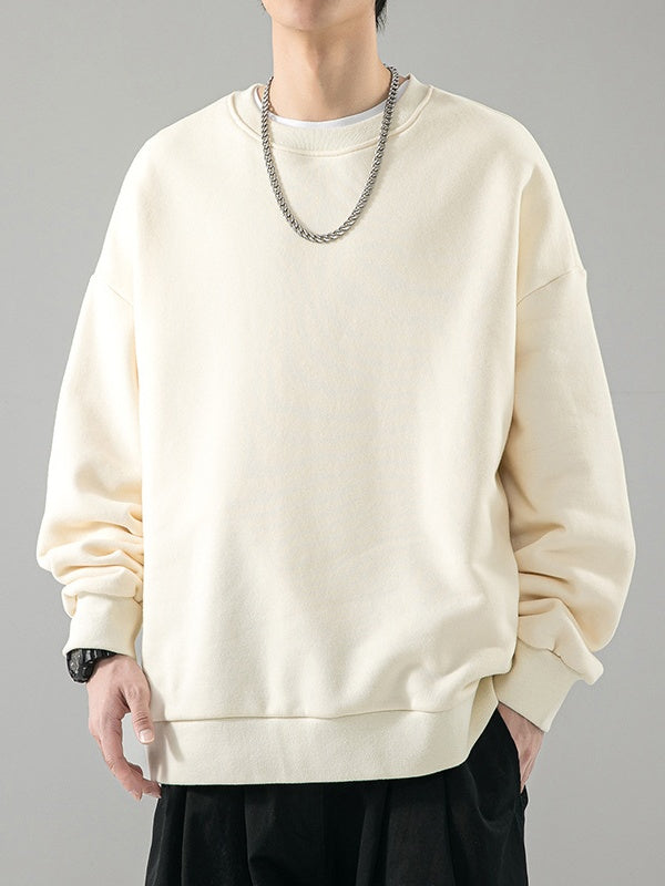 All-match Crew Neck Loose Solid Color Hood Sweatshirts&Hoodies