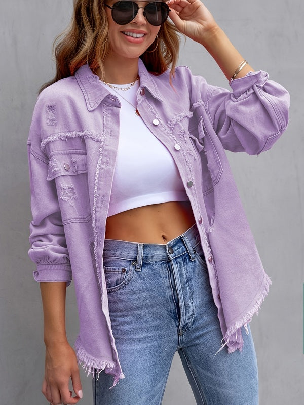 Multicolor Raw Hem Denim Jacket