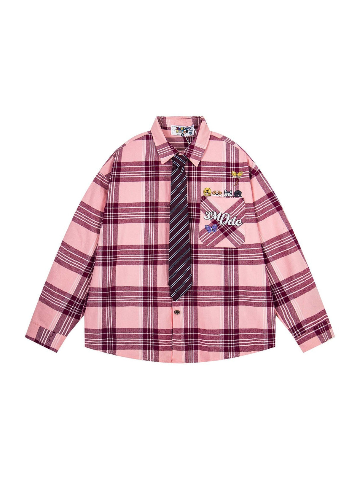 Liber Autumn Neutral wear Tie Plaid Shirts