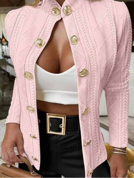 Metal Buttoned Stand-up Collar Long-sleeved Slim-fit Jacket