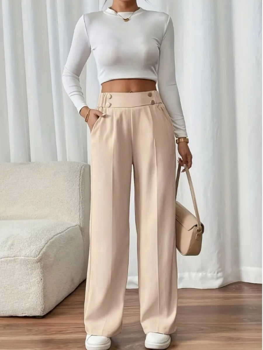 Casual High-waisted Loose Straight leg Pocket Pants
