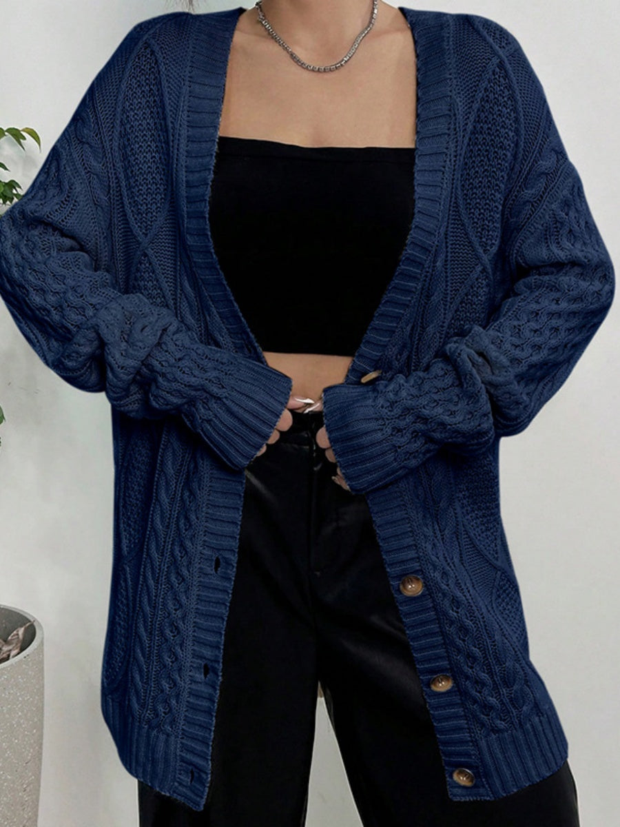 Liber Women's outerwear knitted cardigan diamond cable-knit button autumn cardigan