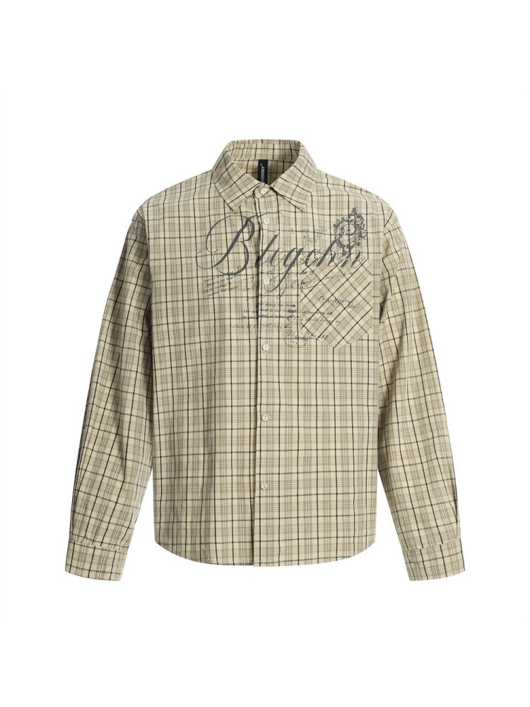 Niche Graffiti Letters Loose Plaid Long-sleeved Shirt