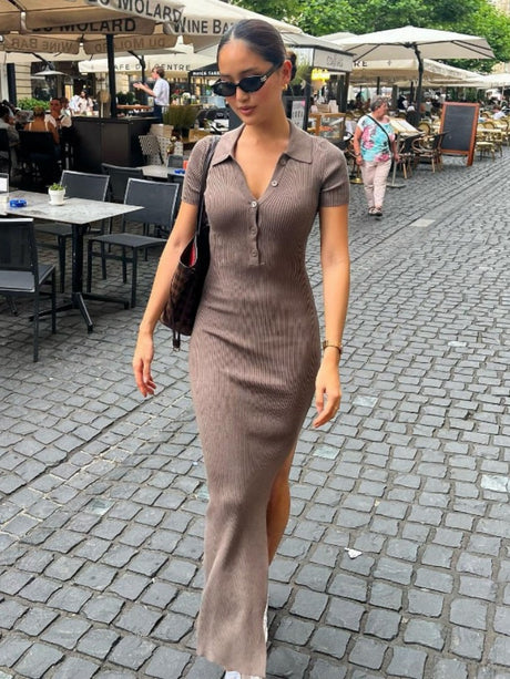 Liber Summer Women's Buttons Solid Color Maxi Dresses