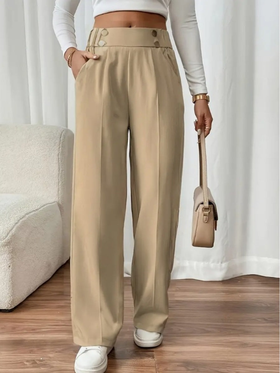 Casual High-waisted Loose Straight leg Pocket Pants