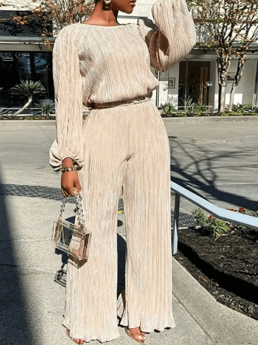 Blended Pullover Long Sleeves Pants Wide Leg Knitting 2-piece Sets