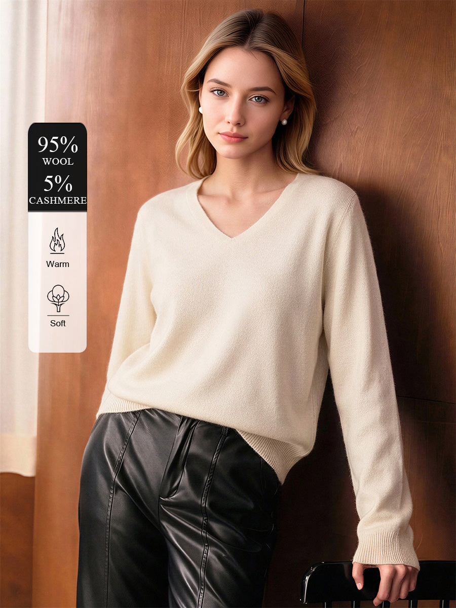 95% Wool & Cashmere Relaxed V-Neck Sweater