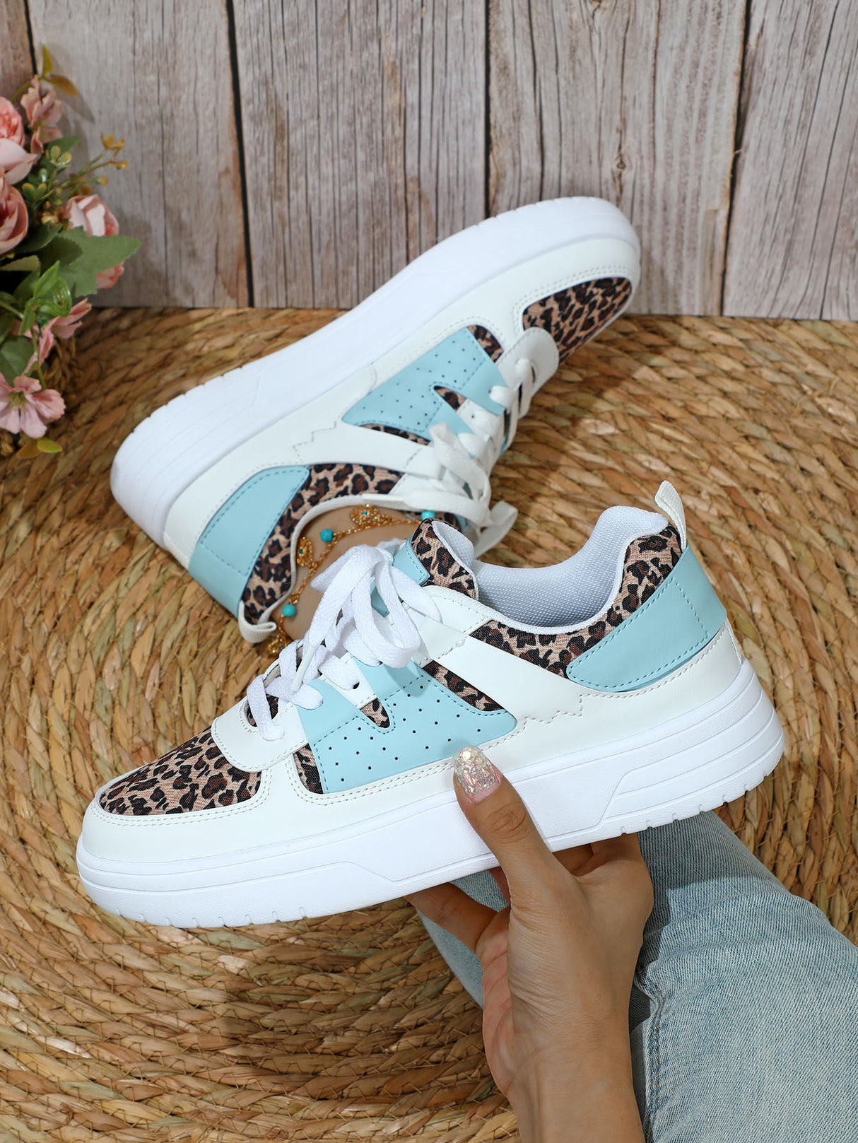 Liber Four Seasons Women's Shoes Leopard Print Colorblock Ladies Sneakers