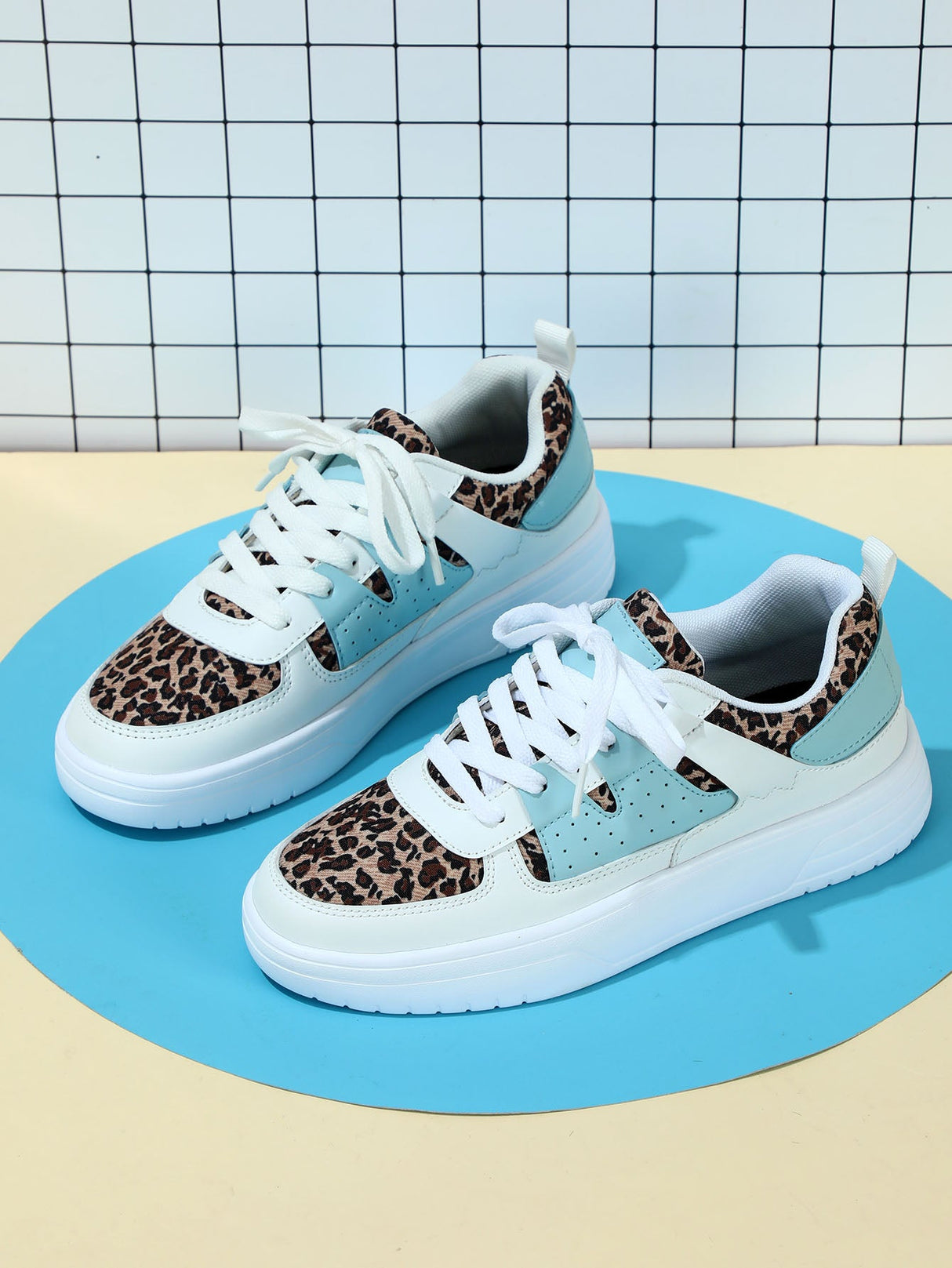 Liber Four Seasons Women's Shoes Leopard Print Colorblock Ladies Sneakers