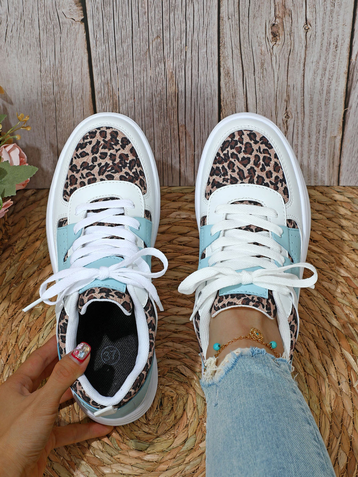 Liber Four Seasons Women's Shoes Leopard Print Colorblock Ladies Sneakers