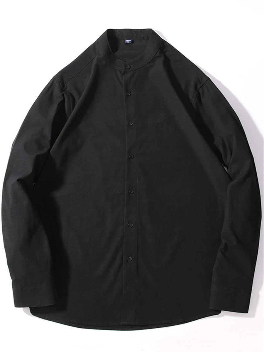 Liber Summer Men's Stand collar Solid Color Shirts