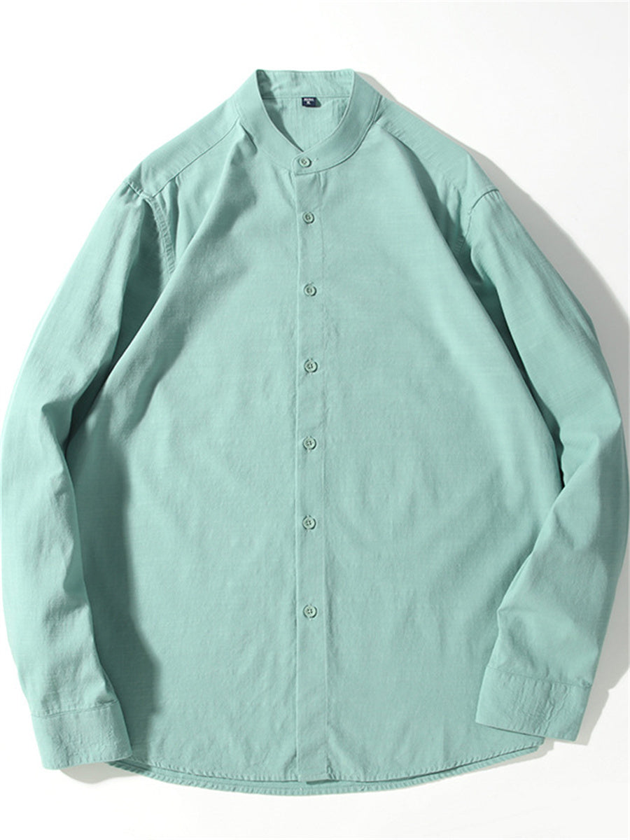 Liber Summer Men's Stand collar Solid Color Shirts