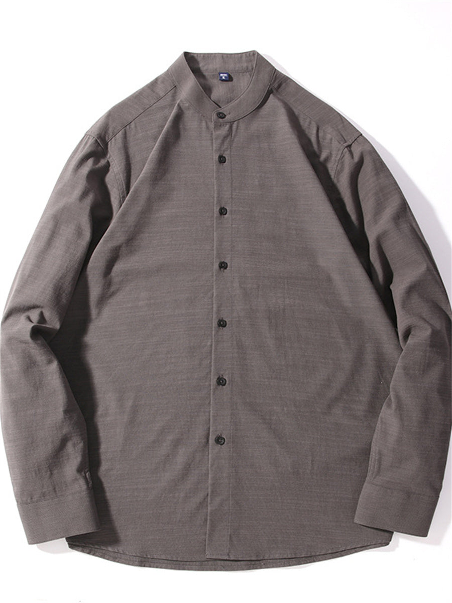 Liber Summer Men's Stand collar Solid Color Shirts
