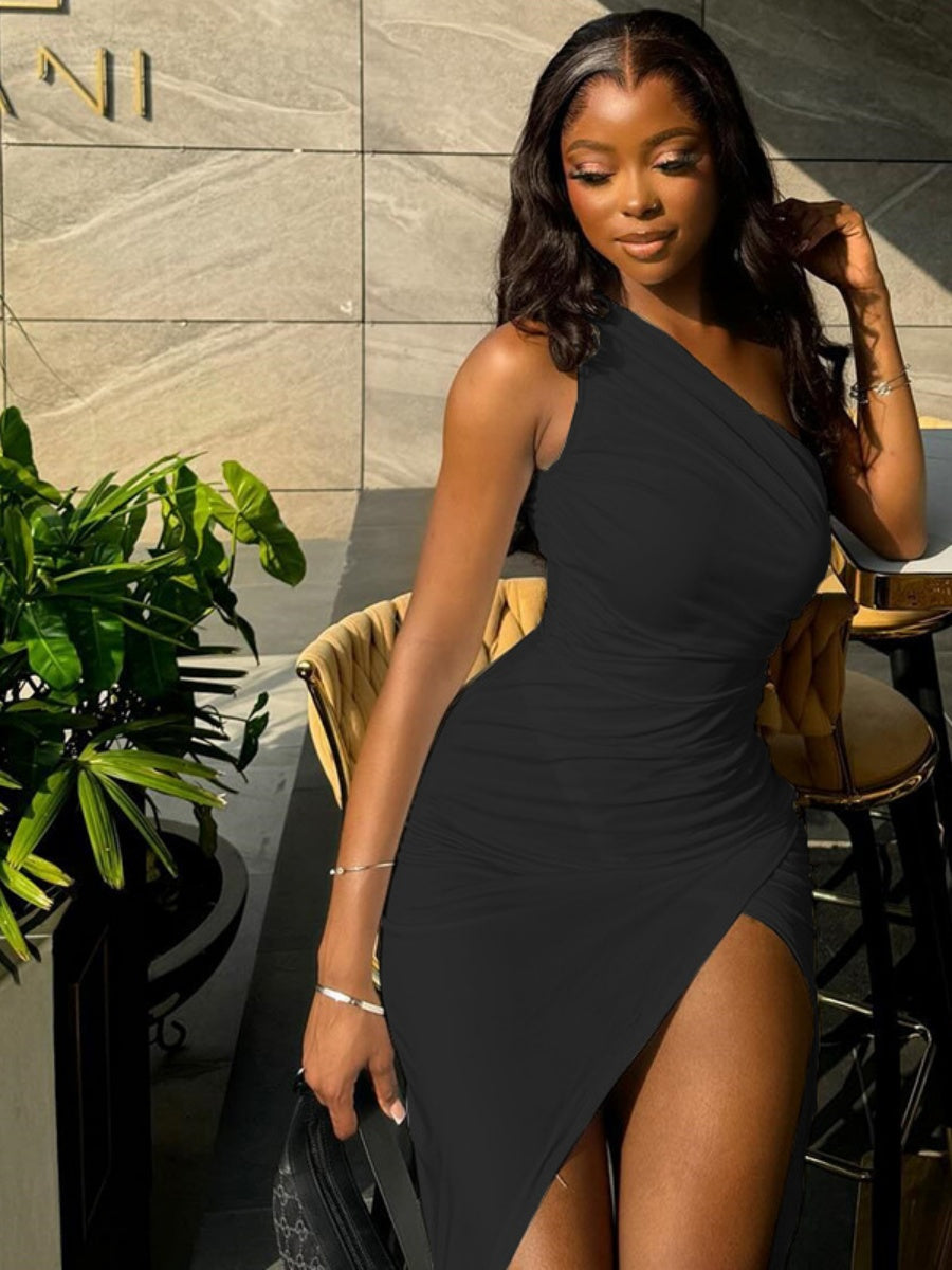 Liber Autumn Women's Pleated Solid Color Midi Dresses